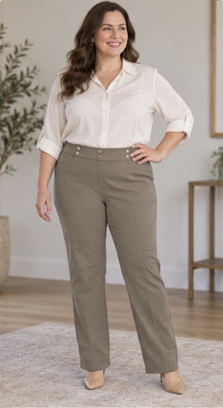 Rafaella Pull On Pants Women’s 12 Taupe Straight Leg Stretch Career